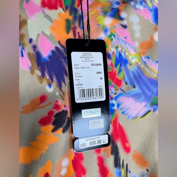 Escada Neela Silk Cowl Neck Blouse Sz 4 Multicolor Elegant Silk Top - Picture 4 of 9